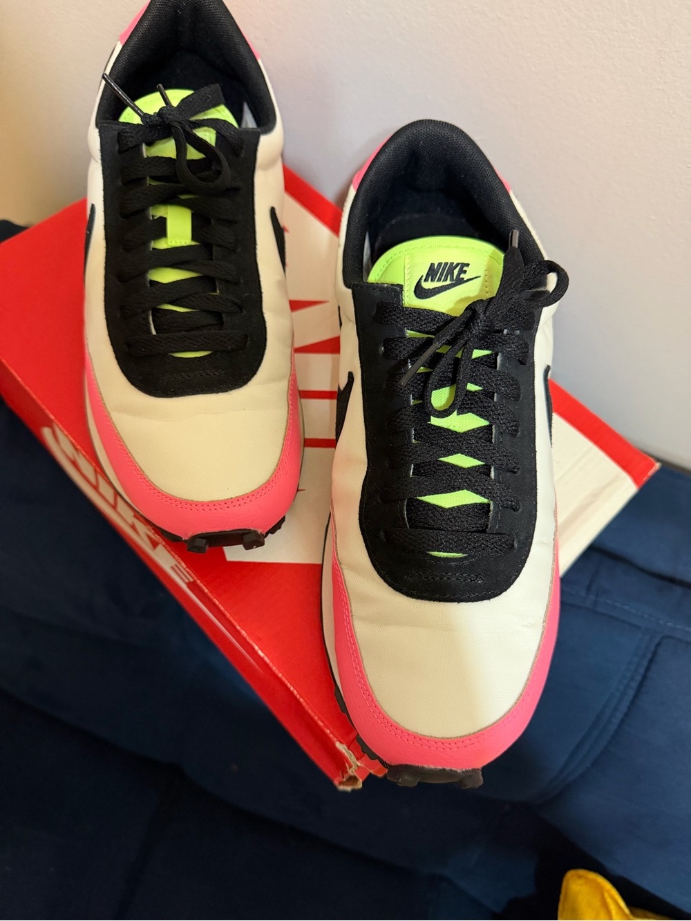 Nike White Pink & Neon Green Retro Trainers